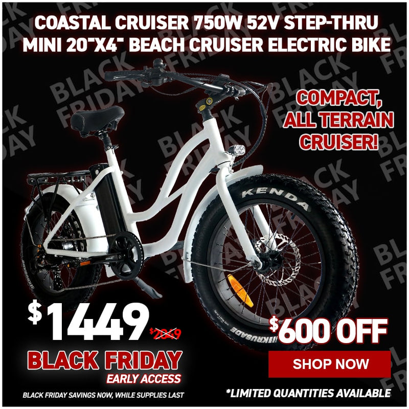 Coastal Cruiser 750W 52V Step-Thru Mini 20"x4" Beach Cruiser Electric Bike