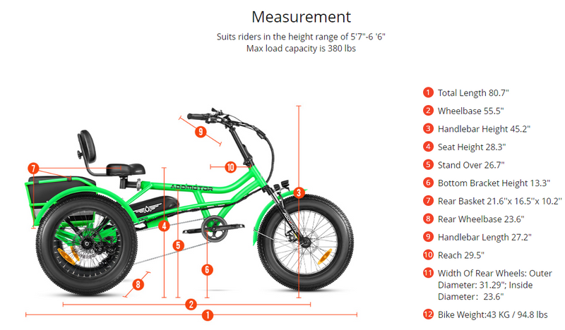 Electric Bike Addmotor Arisetan2 Dimensions