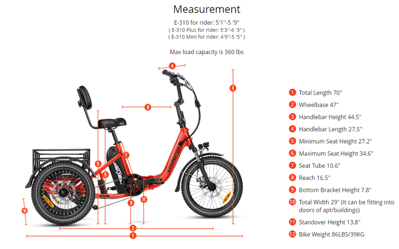 Electric Bike Addmotor CityTri310 Dimensions