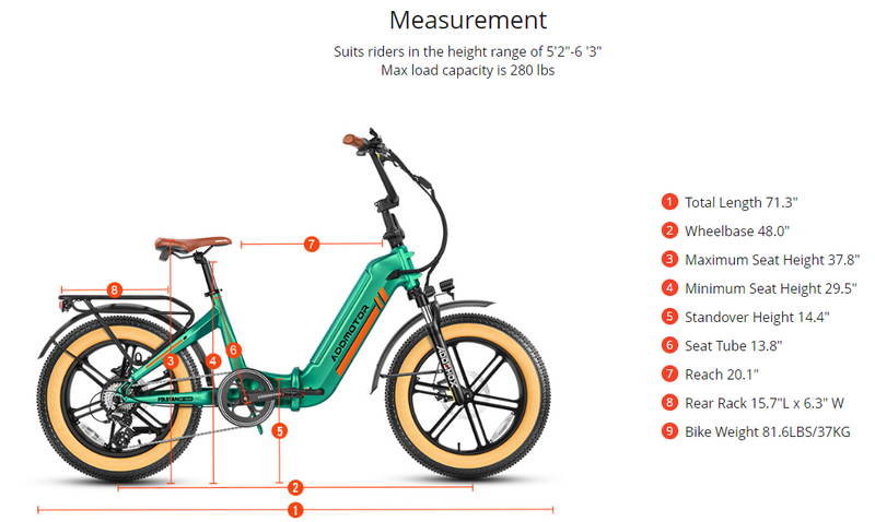 Electric Bike Addmotor Foldtan Dimensions