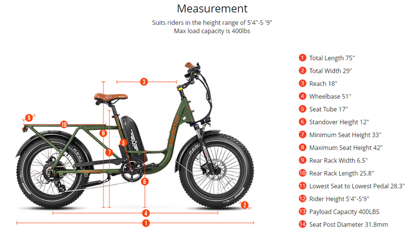 Electric Bike Addmotor Garootan Dimensions