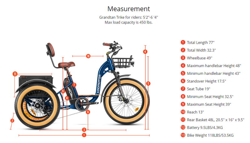 Electric Bike Addmotor Grandtan2 Dimensions