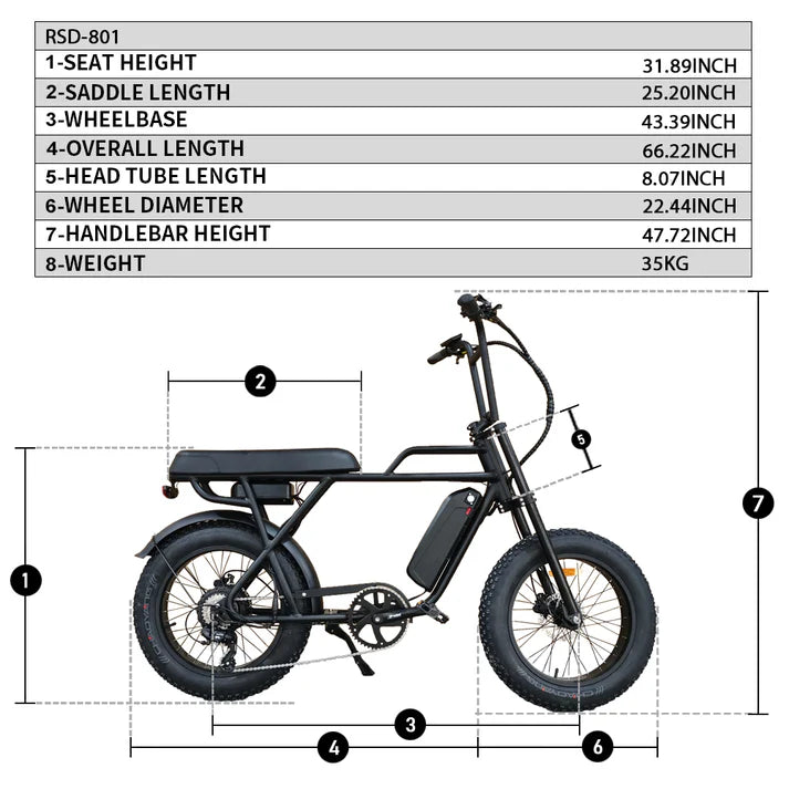 Electric Bike Coastal Cruiser Ripper2 Dimensions