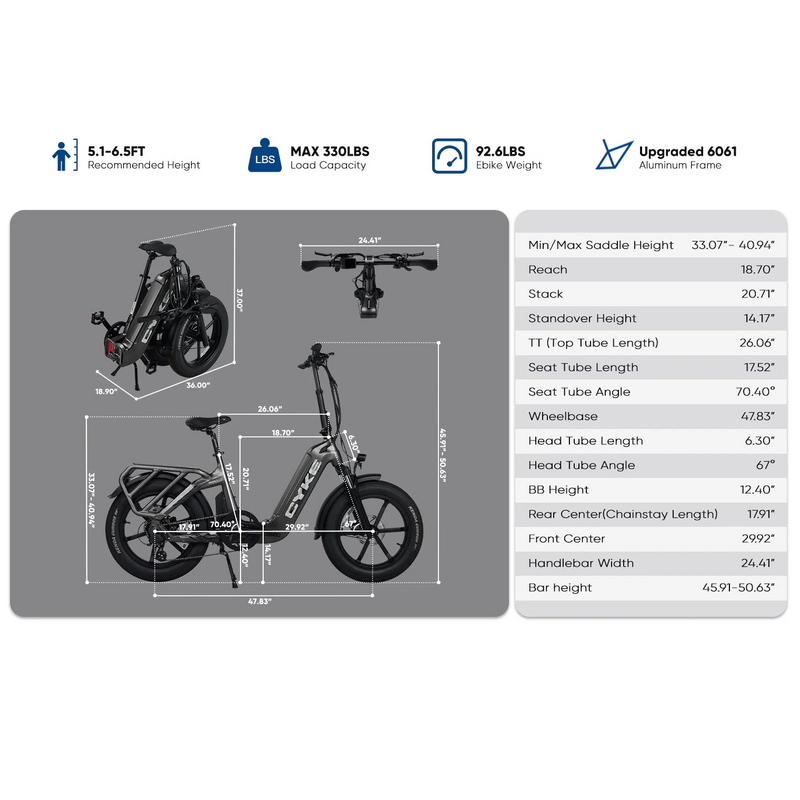 Electric Bike E-Joe Grizzly Dimensions