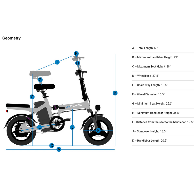 Electric Bike G-Force AE Dimensions