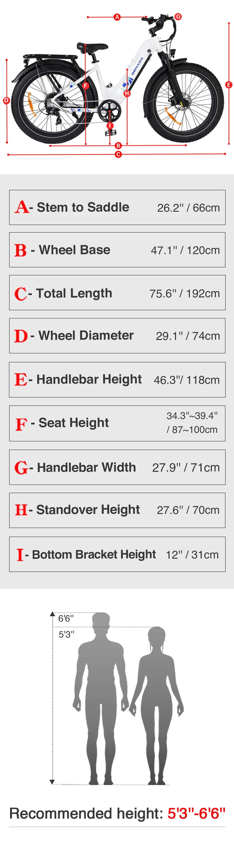 Electric Bike Senada Mayor Dimensions