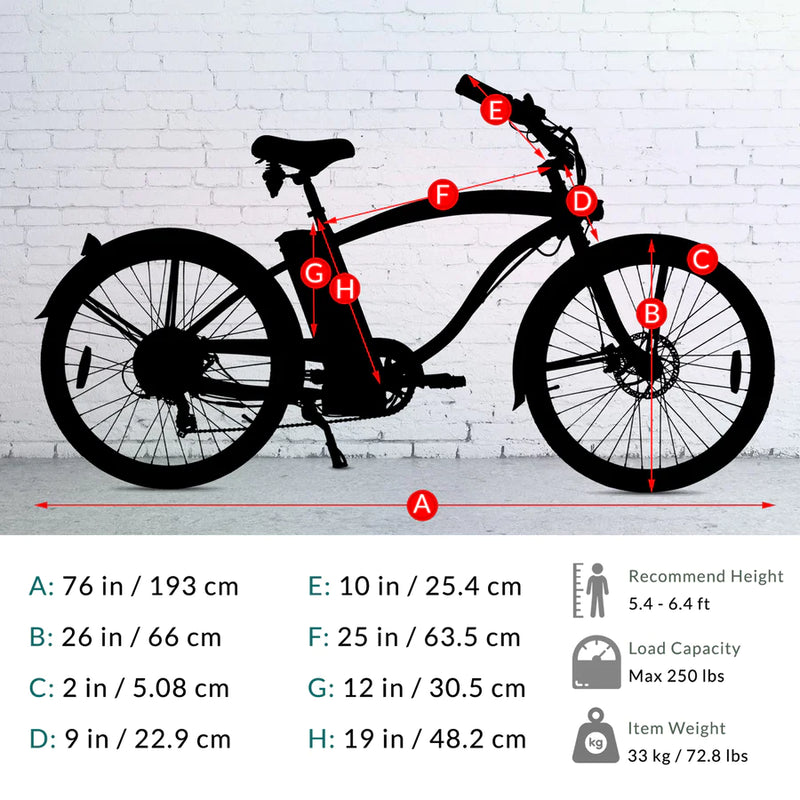 Tracer 500W 26" Omega Men's Beach Cruiser Electric Bike