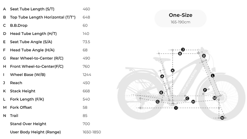 Electric Bike Vanpowers Grand Teton Pro Dimensions