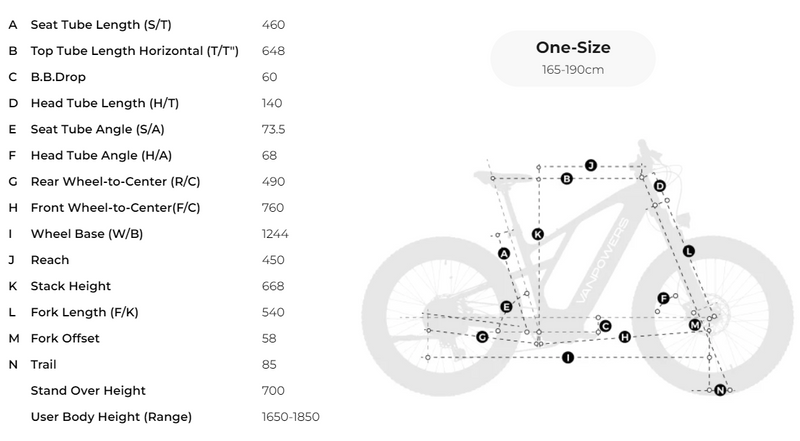 Electric Bike Vanpowers Grand Teton Ultra Dimensions