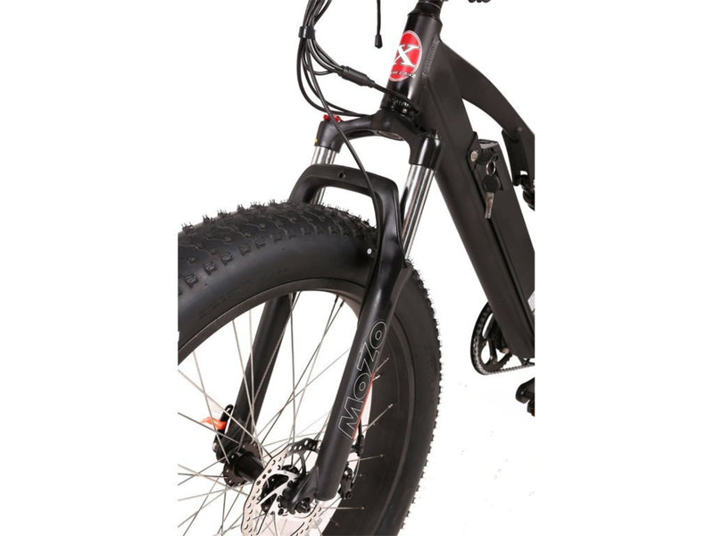 X-Treme 500W Rocky Road Fat Tire Mountain black bicycle front