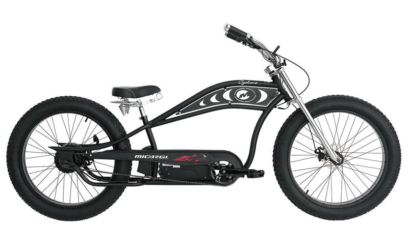 26" Micargi Cyclone 48V Electric Fat Tire Beach Cruiser - black bicycle side