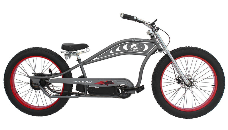 26" Micargi Cyclone 48V Electric Fat Tire Beach Cruiser - grey bicycle side