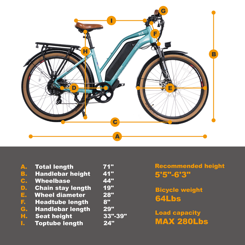 Electric Bike DWMeigi Hestia Dimensions