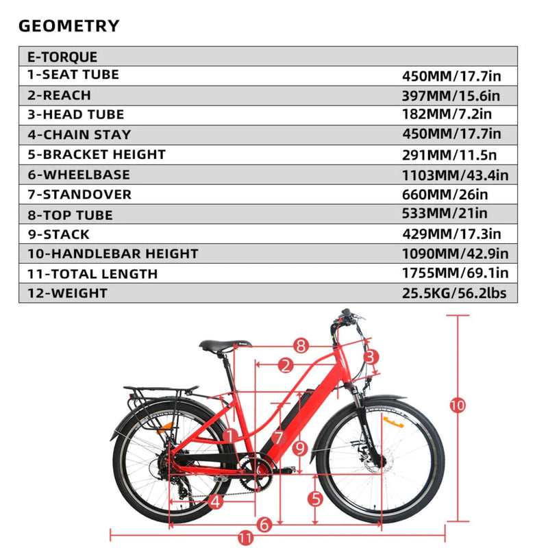 Electric Bike Eunorau E-Torque Dimensions