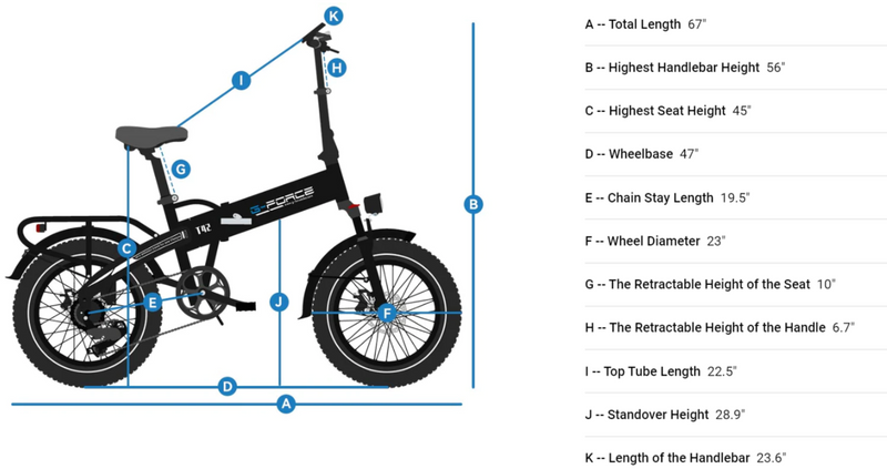 Electric Bike G-Force T42 Dimensions