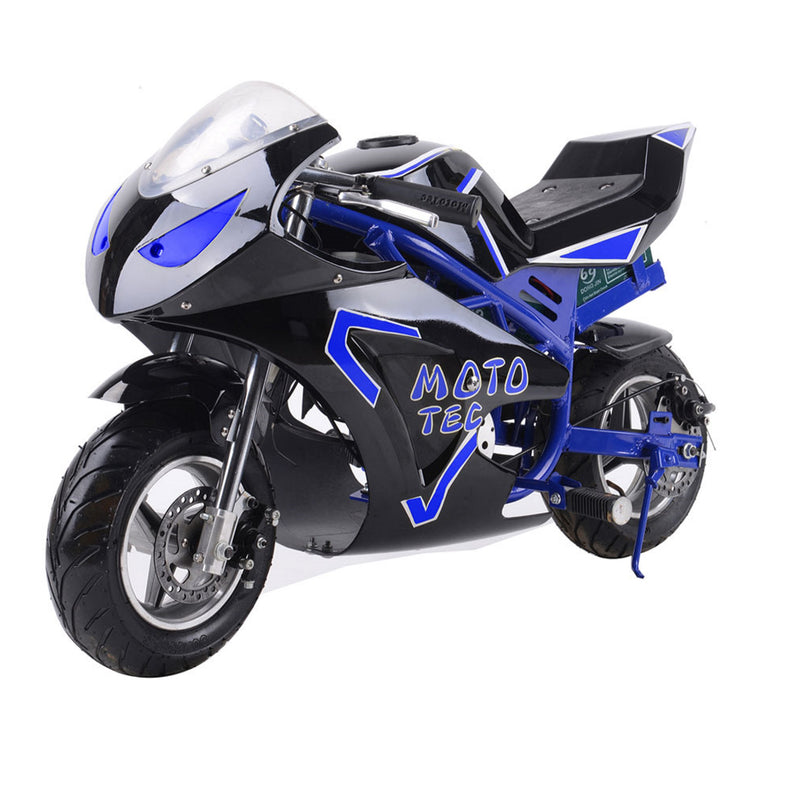 Electric Mini Bike MotoTec GT Blue Left