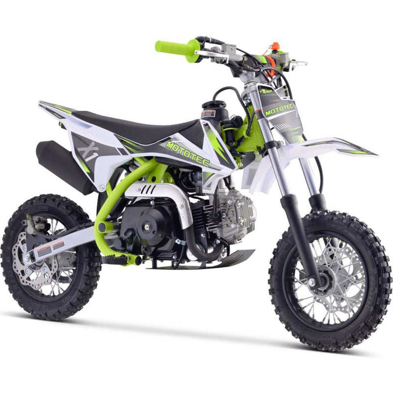 Gas Mini Dirt Bike MotoTec X1 Green Front