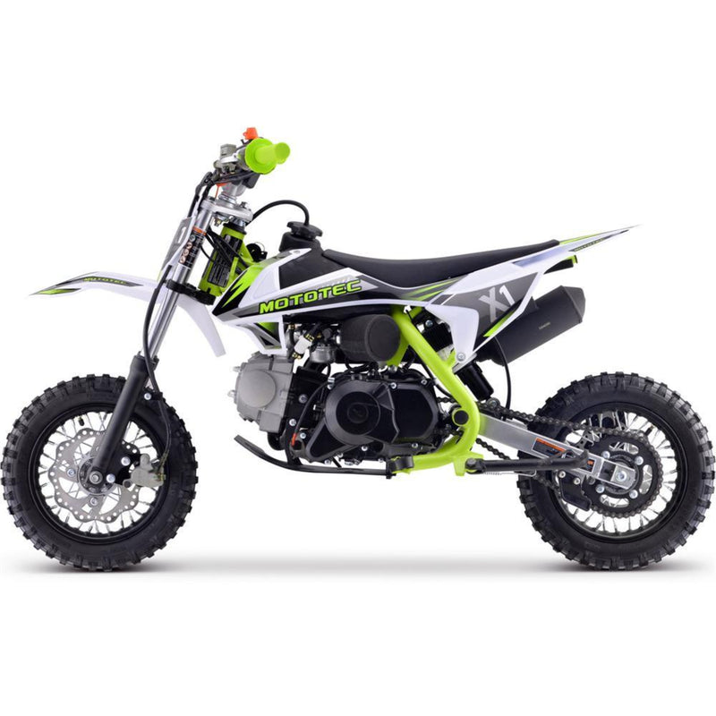 Gas Mini Dirt Bike MotoTec X1 Green Left