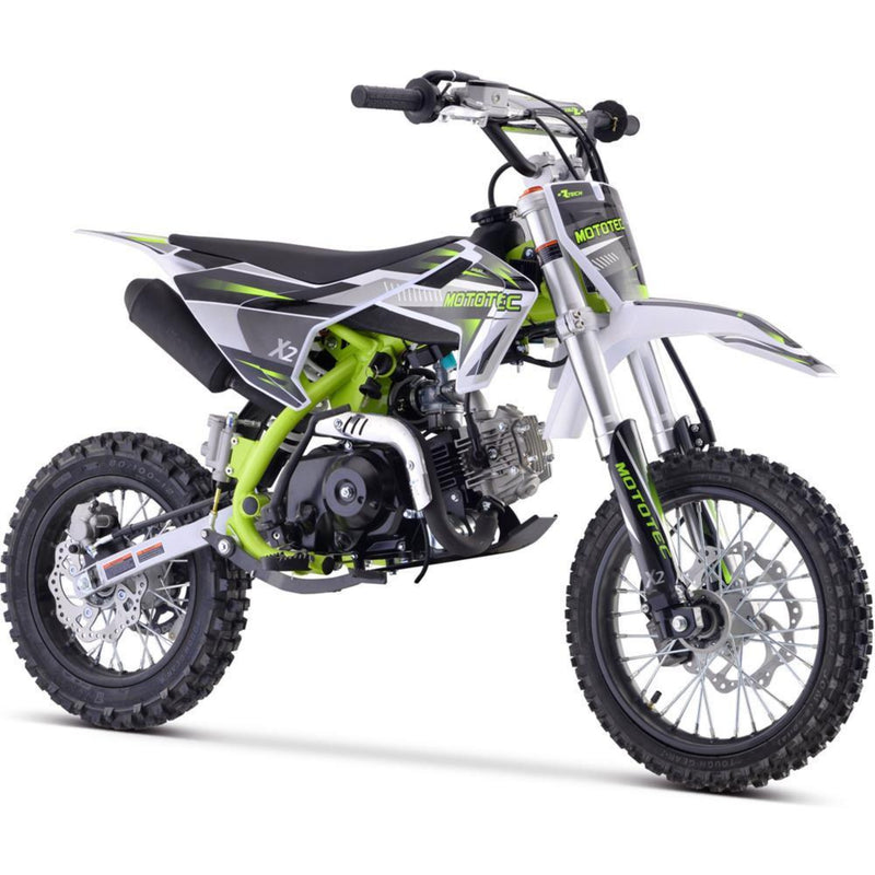 Gas Mini Dirt Bike MotoTec X2 Green Front