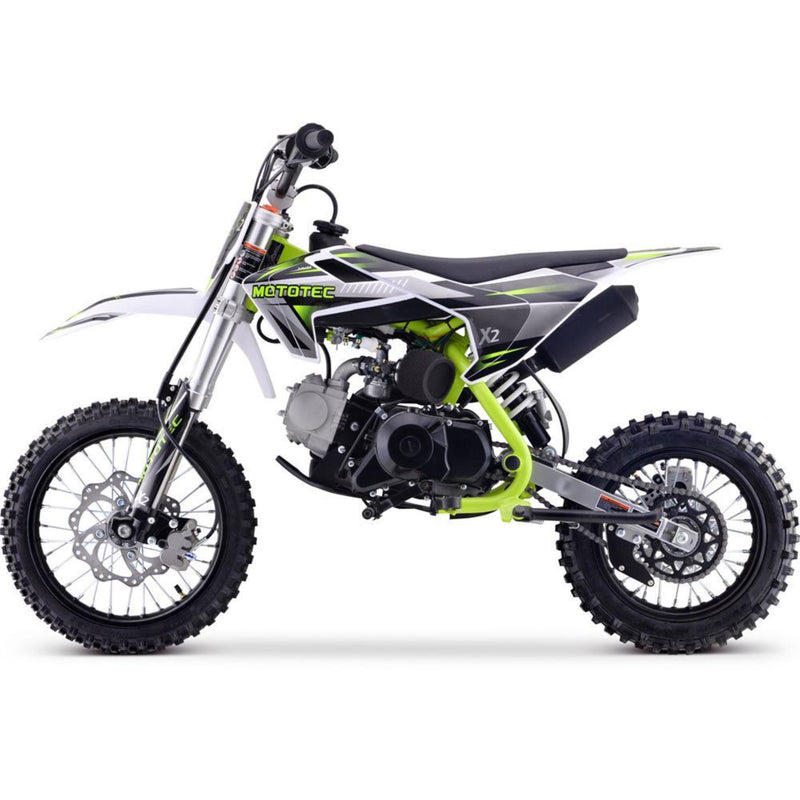 Gas Mini Dirt Bike MotoTec X2 Green Left