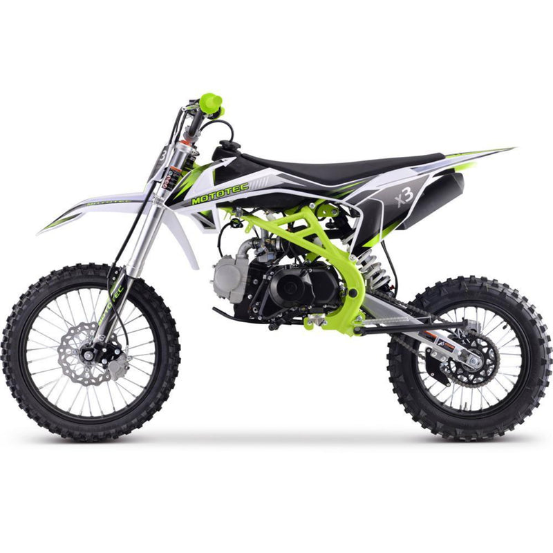 Gas Mini Dirt Bike MotoTec X3 Green Left