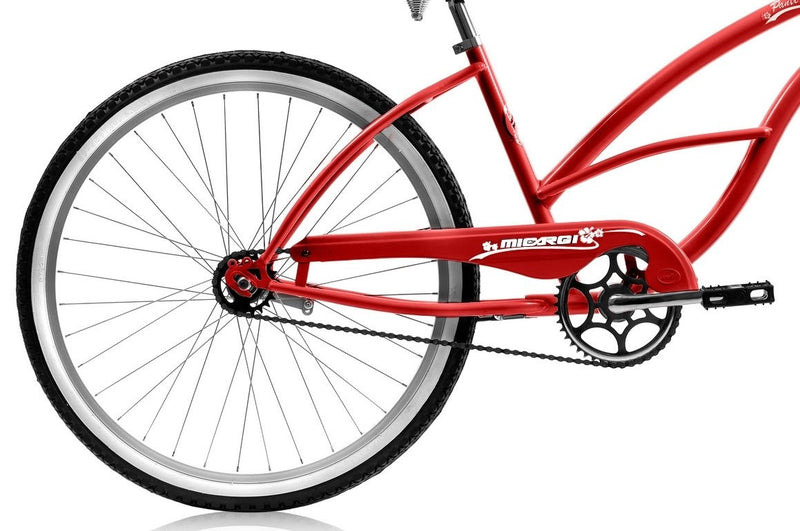 26'' Micargi Women's Pantera Beach Cruiser - red - rear wheel