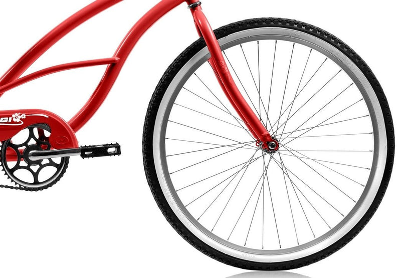 26'' Micargi Women's Pantera Beach Cruiser - red - front wheel