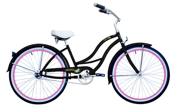 26'' Micargi Womens Tahiti - matte black with pink side of bicycle