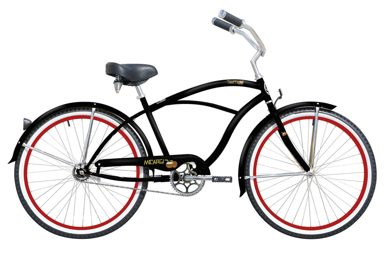 26'' Micargi Men's Tahiti Beach Cruiser - matte black - side of bicycle