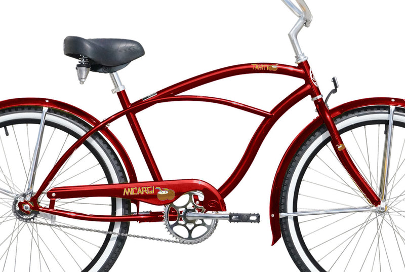 26'' Micargi Men's Tahiti Beach Cruiser - red - frame close up