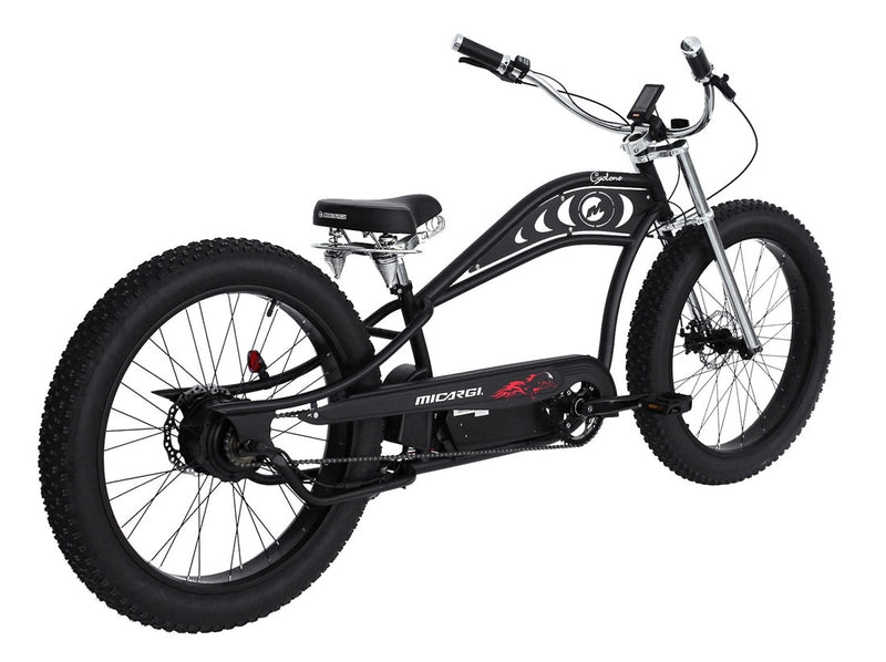 26" Micargi Cyclone 48V Electric Fat Tire Beach Cruiser - black bicycle rear