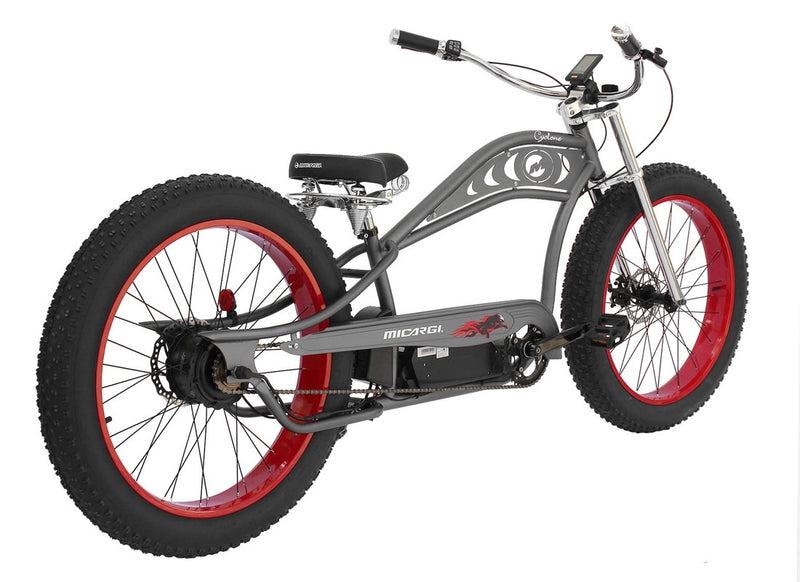 26" Micargi Cyclone 48V Electric Fat Tire Beach Cruiser - grey bicycle rear