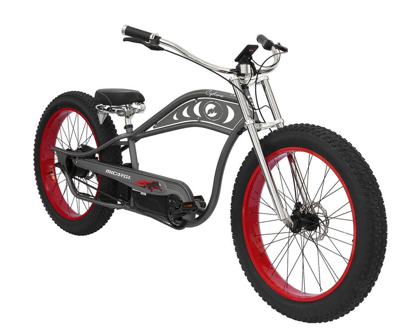 26" Micargi Cyclone 48V Electric Fat Tire Beach Cruiser - grey bicycle front