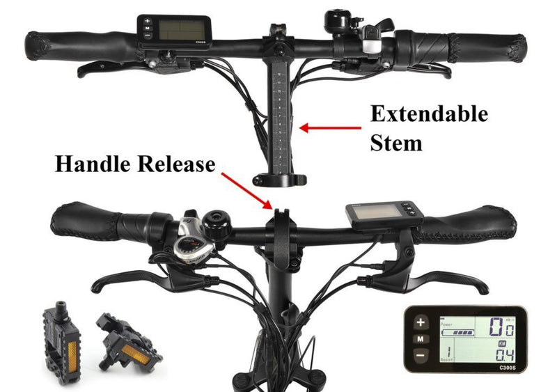 T4B 350W Fat Black 2-Way Fat Tire Folding adjustable handle bars