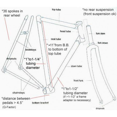 66/80cc Mega Motors Silver Bicycle Engine Kit- 2 Stroke - frame sizing