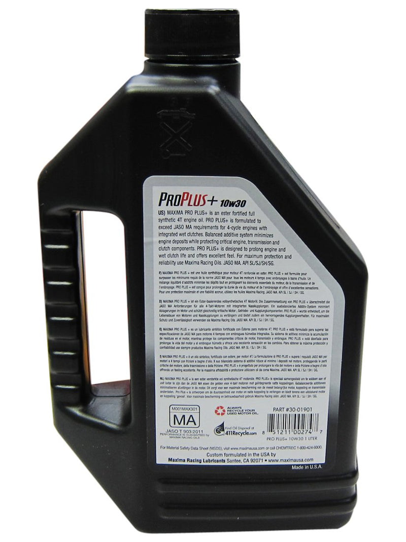 Maxima Scooter Pro Plus 4-Stroke Synthetic 10w30 Motor Oil 1 Liter - back