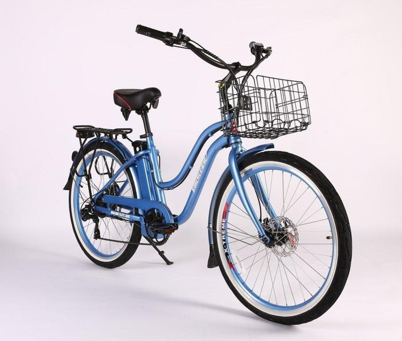 X-Treme 350W Malibu Elite Max Beach Cruiser blue bicyle front