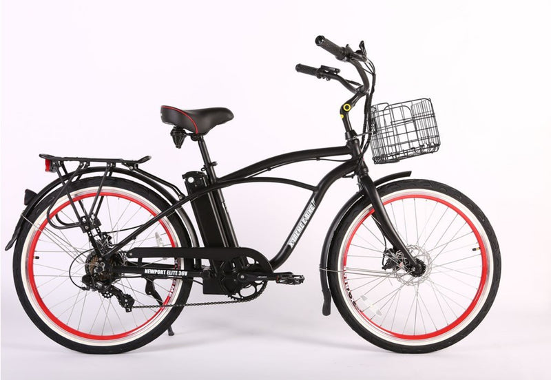 X-Treme 350W Newport Elite Max Electric Beach Cruiser - black bicycle side