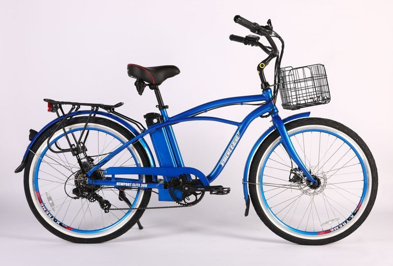 X-Treme 350W Newport Elite Max Electric Beach Cruiser - blue bicycle side