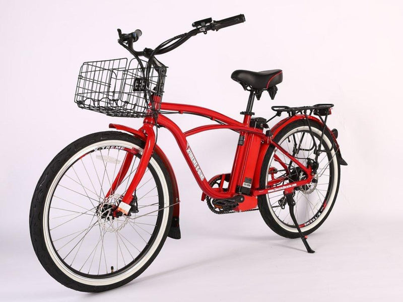 X-Treme 350W Newport Elite Max Electric Beach Cruiser - red bicycle front