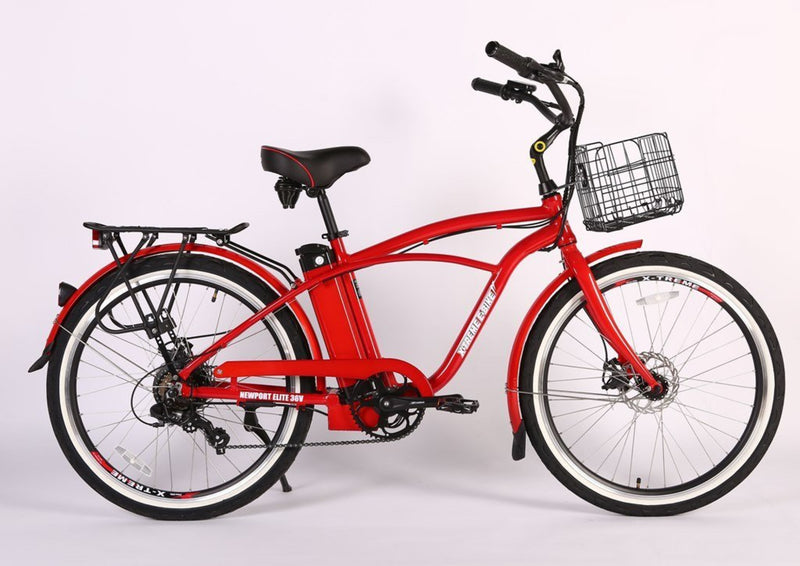 X-Treme 350W Newport Elite Max Electric Beach Cruiser - red bicycle side