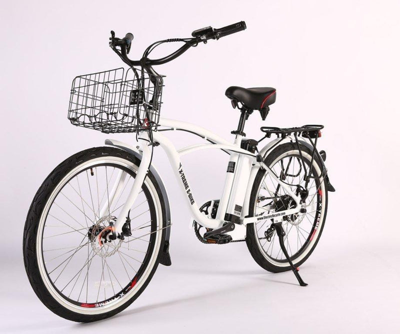 X-Treme 350W Newport Elite Max Electric Beach Cruiser - white bicycle front