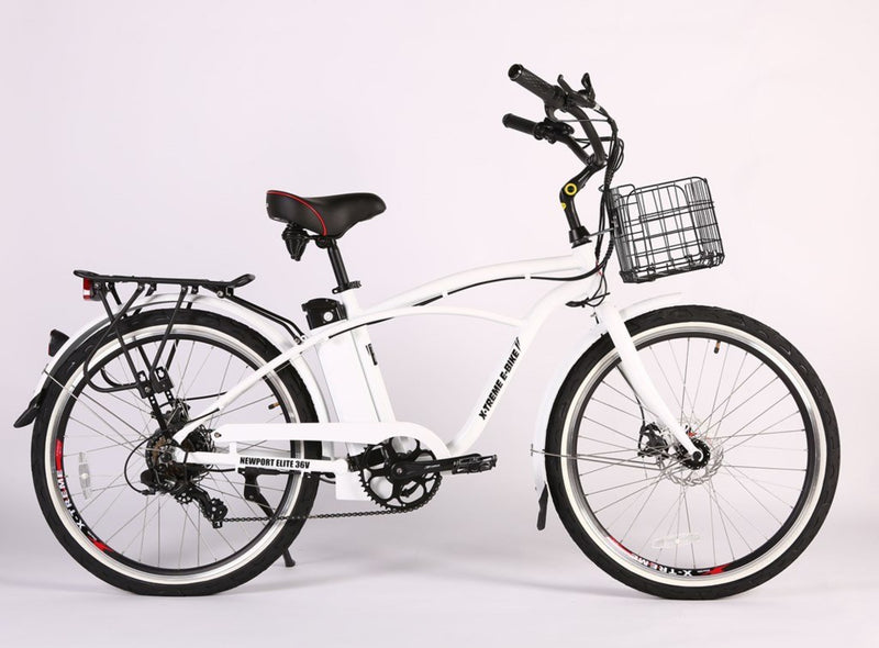 X-Treme 350W Newport Elite Max Electric Beach Cruiser - white bicycle side