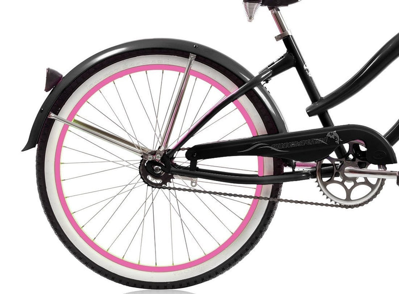 24 Inch Micargi Women Rover black with pink rims - side of bicycle