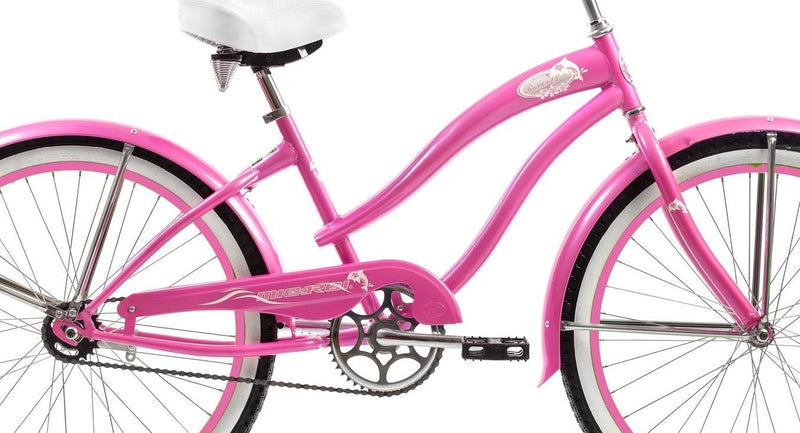 24 Inch Micargi Women Rover black with pink rims - side of bicycle