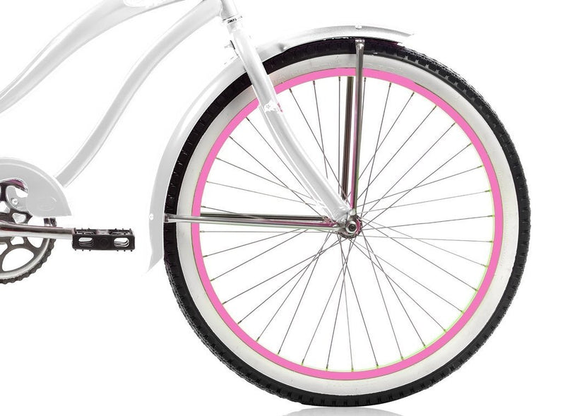 24 Inch Micargi Women Rover black with pink rims - side of bicycle